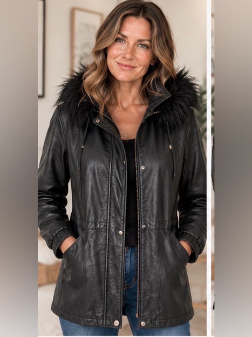 24” ptp 130Women's Black Leather-Style Jacket